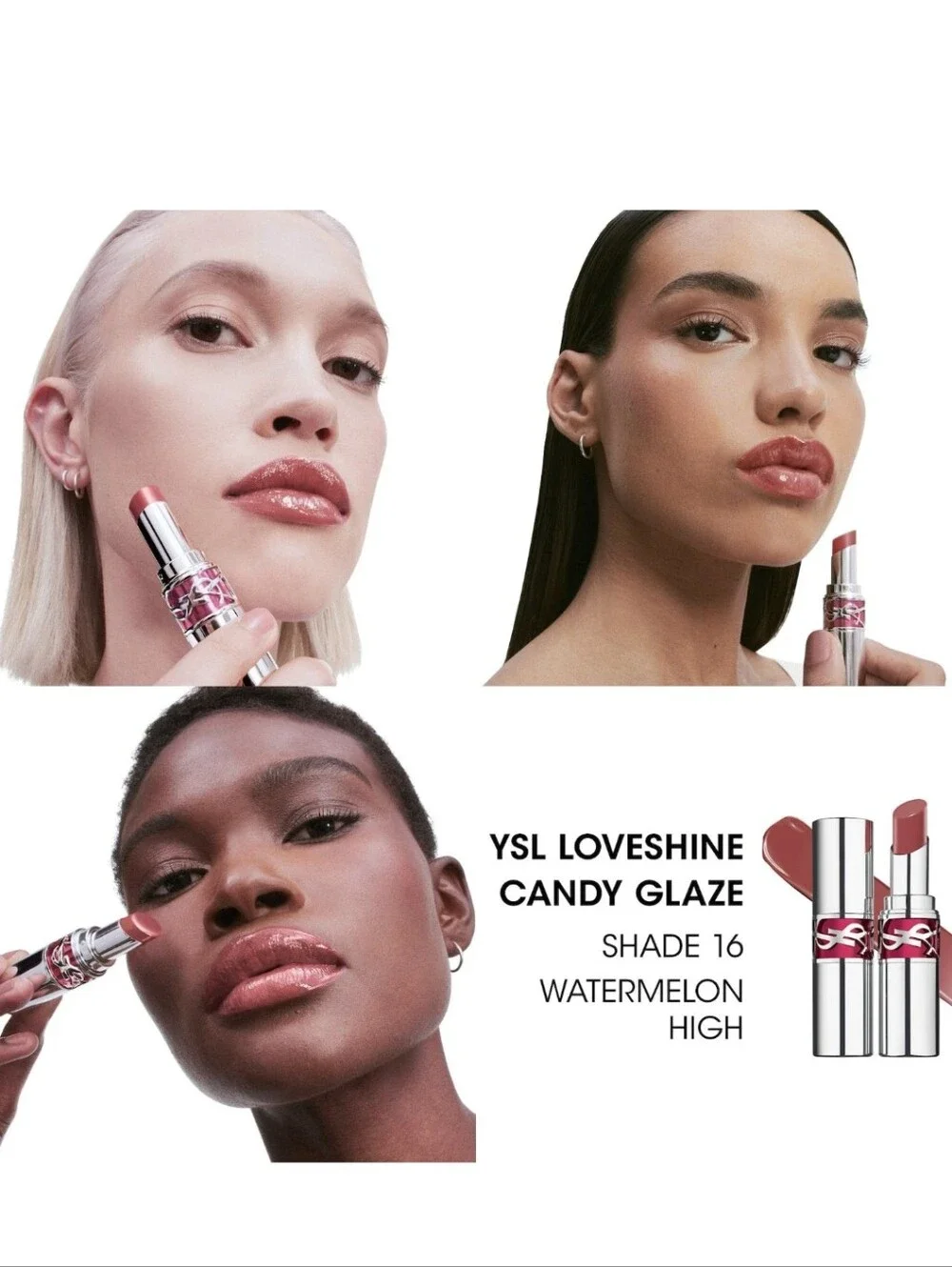 YSL Love Shine Candy Glaze Lip Gloss Stick: Watermelon High 16, .11oz (FS), NIB